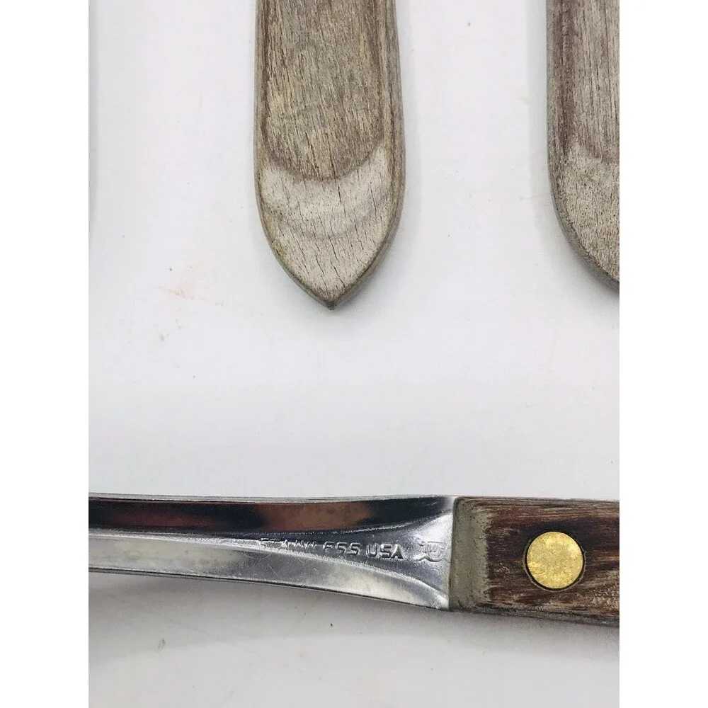 Town & Country USA Vintage Flatware Set 31 Pc Wood Handle Stainless Knives Forks